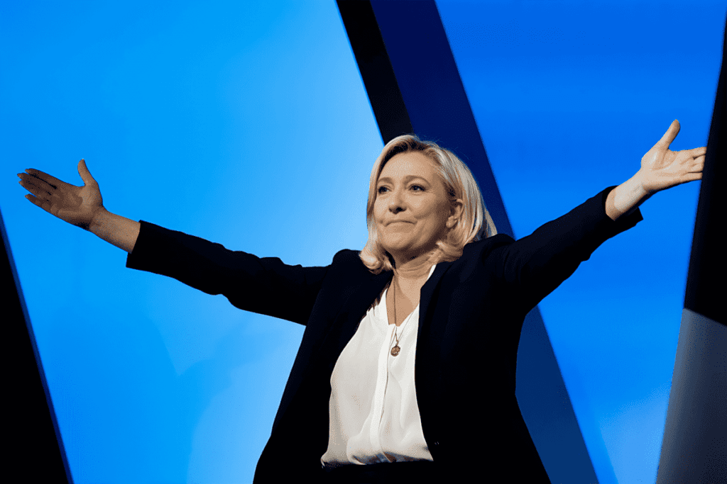 Marine Lepen acclamée par la foule, loin de son discours avec Dupond-Moretti