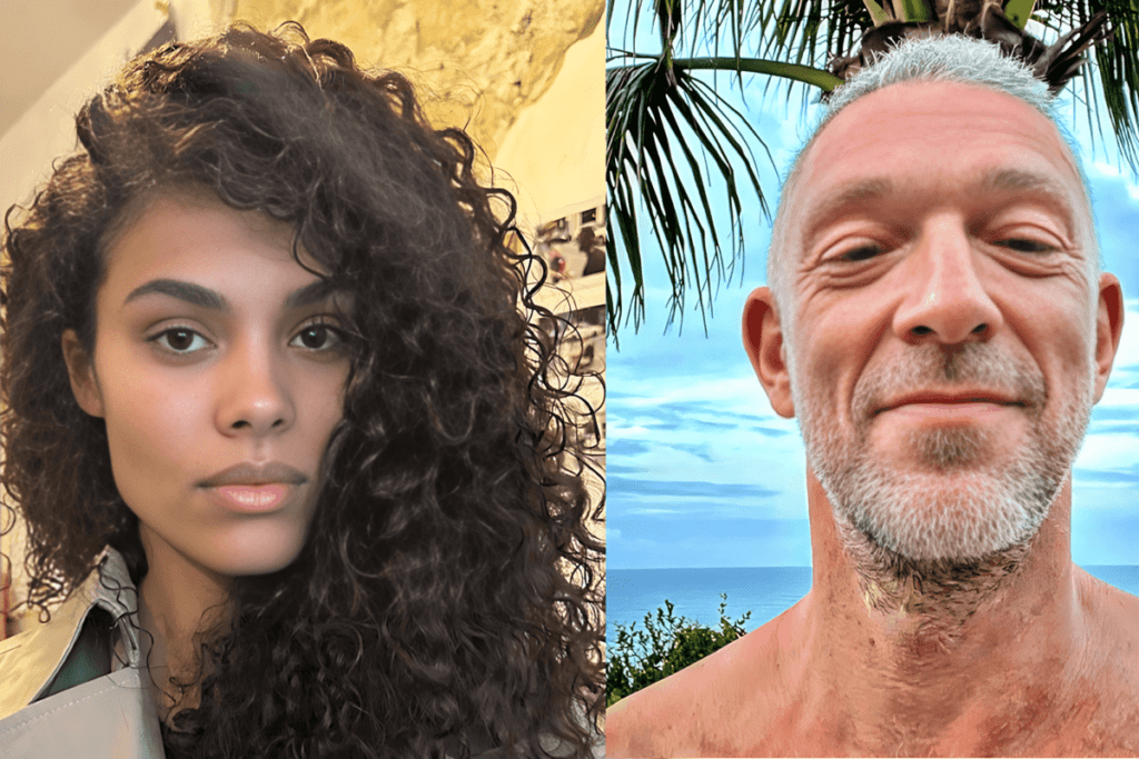 Séparation de Vincent Cassel et Tina Kunakey : un contraste de sentiments. Tina Kunakey affiche une expression fâchée dans sa maison tandis que Vincent Cassel semble joyeux devant un ciel bleu.